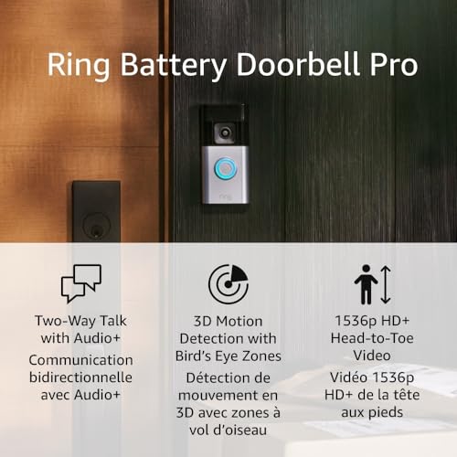 Ring Battery Doorbell Pro | Two-Way Talk with Audio+, 3D Motion Detection, and 1536p HD+ Head-to-Toe Video (2024 release)