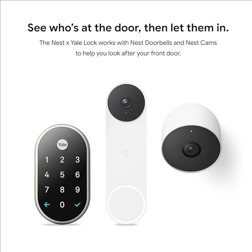 Google Nest x Yale Lock - Tamper-Proof Smart Lock for Keyless Entry - Keypad Deadbolt Lock for Front Door - Works with Nest Secure Alarm System - Satin Nickel