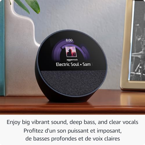 All-new Amazon Echo Spot (2024 release), Smart alarm clock with vibrant sound + Alexa, Black