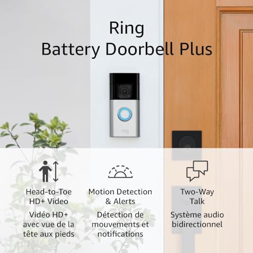 Ring Battery Doorbell Plus | Head-to-Toe HD+ Video, motion detection & alerts, and Two-Way Talk (2023 release)