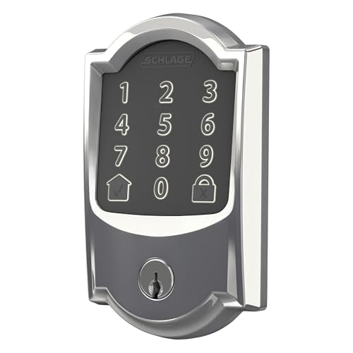 Schlage Encode WiFi Deadbolt Smart Lock, Keyless Entry Touchscreen Door Lock with Camelot Trim in Bright Chrome, BE489WB CAM 625