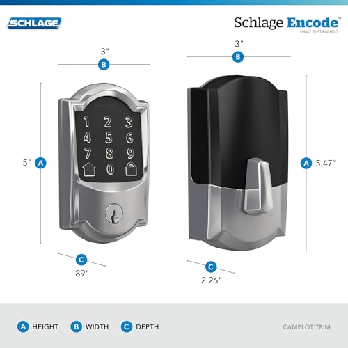 Schlage Encode WiFi Deadbolt Smart Lock, Keyless Entry Touchscreen Door Lock with Camelot Trim in Bright Chrome, BE489WB CAM 625