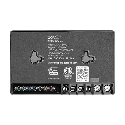 Zooz Z-Wave Long Range MultiRelay ZEN16 800LR for Garage Doors, Sprinklers, Gas Fireplace; 3 Dry Contact Relays (15A, 15A, 20A); 12-24 V AC/DC or USB C Power; Signal Repeater; Hub Required