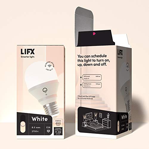 LIFX L3A19LW06E26CA White, A19 Wi-Fi Smart LED Light Bulb, Warm, Dimmable, No Bridge Required, Works with Amazon Alexa, Hey Google, Apple HomeKit