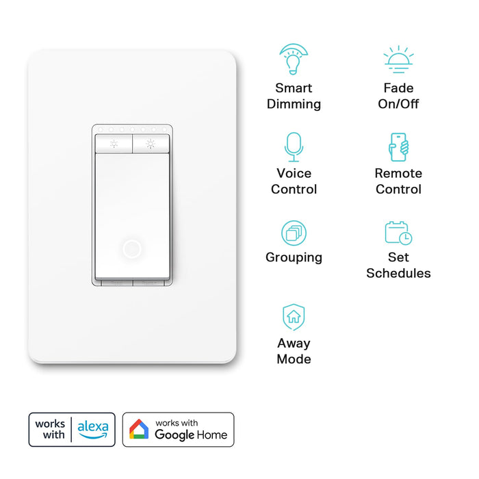 Kasa Smart Single Pole Dimmer Switch by TP-Link (HS220) -Dimmer Light Switch for LED Lights, Works with Alexa and Google Home, 1-Pack , White ( Packaging May Vary )