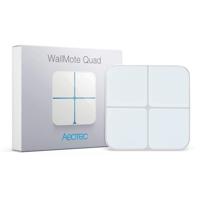 Aeotec WallMote Quad, Wireless Zwave on Off Switch, Z-Wave Plus Enabled, 4 Zwave Button, 16 Scene Wall Switch with Remote Control, Work with Z Wave Hub