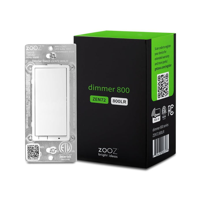 Zooz 800 Series Z-Wave Long Range Dimmer Switch ZEN72 800LR, White | Direct 3-Way (No Add-On Switch Needed) | Z-Wave Hub Required