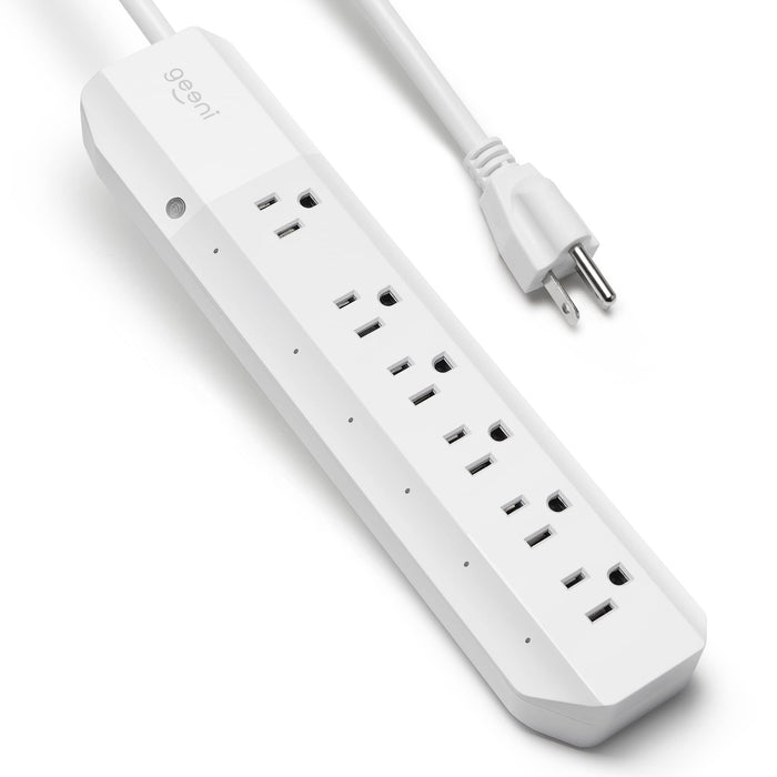 Geeni Smart Surge Protector 6-Outlet Power Strip – Wi-Fi Enabled with Voice Control (Alexa, Google Assistant), Energy Monitoring, Surge Protection, 3ft Extension Cord, Remote Access