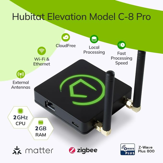 Hubitat Elevation Home Automation Hub (Model C-8 Pro) Works with Alexa, Apple HomeKit, Google Home, Zigbee, Z-Wave, Lutron