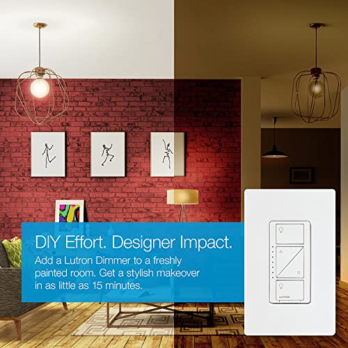 Lutron Caseta Smart Lighting Original Dimmer Switch, for Light Bulbs, Works w/ Alexa, Apple Homekit, Google Home (Hub Required), 150W Single-Pole/3-Way, No Neutral Required, PD-6WCL-WH, White