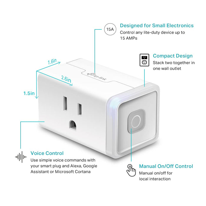 Kasa Smart Plug Mini by TP-Link (HS103) - Smart Home WiFi Outlet Works with Alexa, Echo and Google Home, No Hub Required, Remote Control, 2.4GHz WiFi Required, 15 Amp, UL Certified, 1-Pack, White