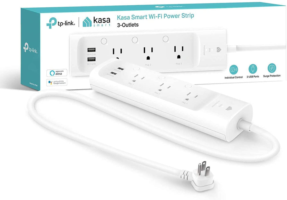 Kasa Smart Plug Power Strip by TP-Link (KP303) - Surge Protector with 3 Smart Outlets and 2 USB Ports, Works with Alexa Echo and Google Home, 2.4 Ghz Wifi Required, No Hub Required