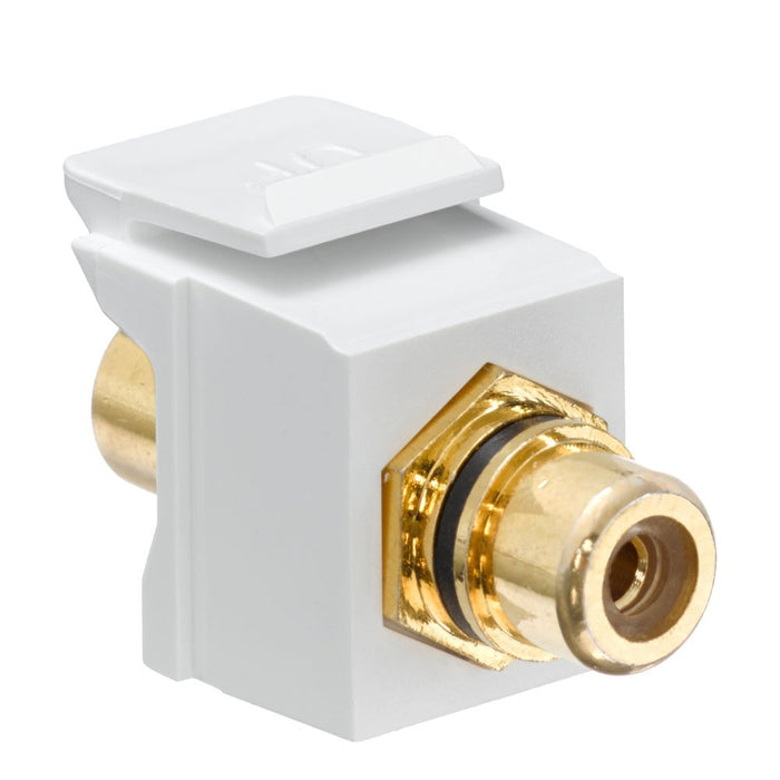 Leviton 40830-BWE QuickPort RCA, Gold-Plated Connector with Black Stripe (White)