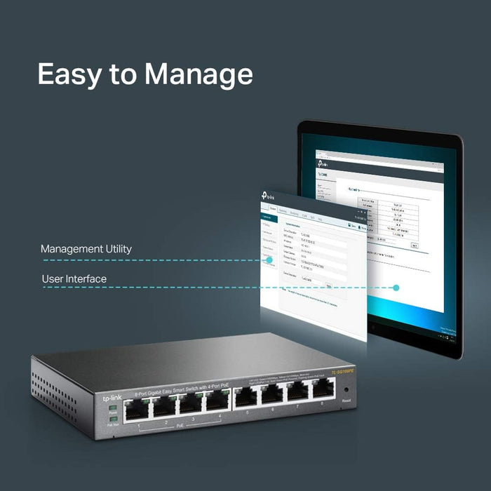 TP-Link 8 Port Gigabit PoE Switch, 4 PoE+ Port 64W, Easy Smart, Plug and Play, Limited Lifetime Protection, Sturdy Metal, Shielded Ports, Support QoS, Vlan, IGMP and Link Aggregation (TL-SG108PE)