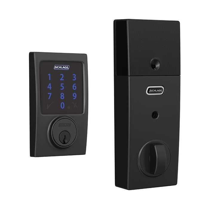 Schlage BE469ZP CEN 622 Connect Smart Deadbolt with Alarm with Century Trim in Matte Black, Z-Wave Plus Enabled