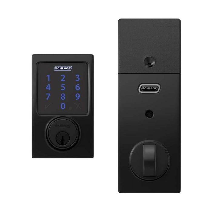 Schlage BE469ZP CEN 622 Connect Smart Deadbolt with Alarm with Century Trim in Matte Black, Z-Wave Plus Enabled