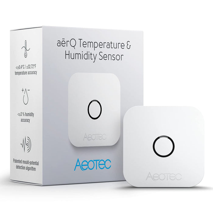 Z-Wave Temperature, Humidity, Dew Point Sensor: Aeotec aërQ, Wireless, Battery Powered, SmartThings Sensor, Z-Wave Plus, Z-Wave hub Required