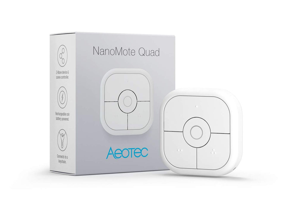 Aeotec NanoMote Quad, Z-Wave Plus S2 Enabled Zwave Remote Scene Controller, 8 Scenes, Rechargeable, MiniMote 2