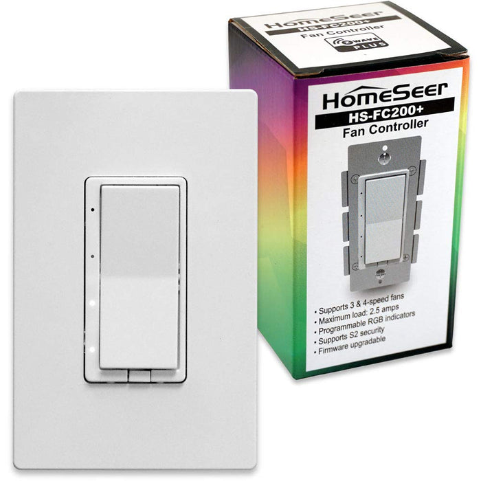 HomeSeer HS-FC200+ Z-Wave Plus Scene-Capable RGB Smart Fan Speed Controller Switch | Built-in Repeater Range Extender | Works with Alexa, Google Home & IFTTT (Hub Required) | Works with SmartThings