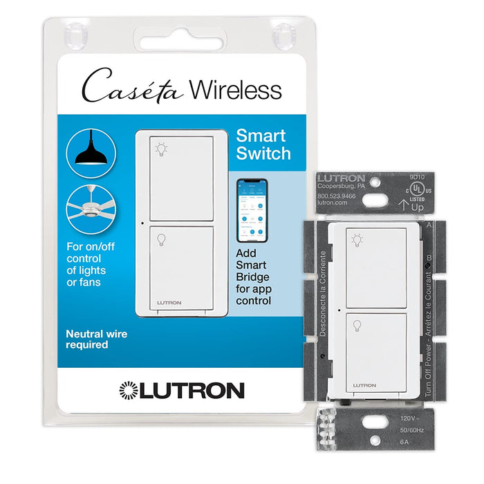 Lutron Caseta Smart Lighting Original Switch for Light Bulbs and Fans, Works w/ Alexa, Apple HomeKit, Google Home (Hub Required), 6A Single-Pole/3-Way, Neutral Required, PD-6ANS-WH, White