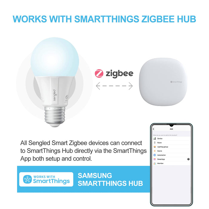 Sengled Zigbee Smart Light Bulbs, Smart Hub Required, Works with SmartThings and Echo with built-in Hub, Voice Control with Alexa and Google Home, Daylight 60W Equivalent A19 Alexa Light Bulb, 4 Pack