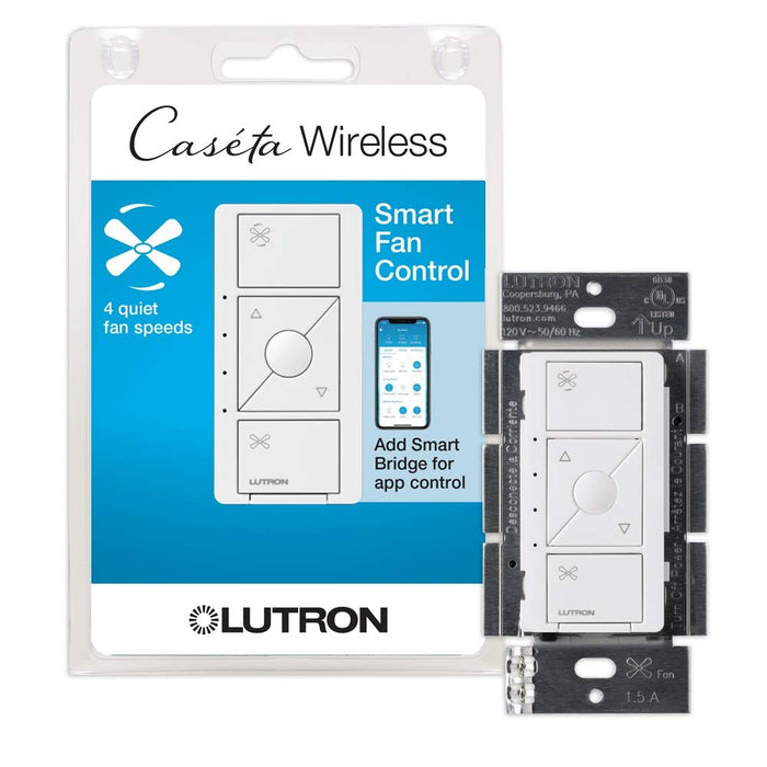 Lutron PD-FSQN-WH Caseta Original Speed Control Switch for Pull Chain Fans, Works w/Alexa, Apple Homekit, Google Home (Hub, 1.5A Single-Pole, Neutral Required, White