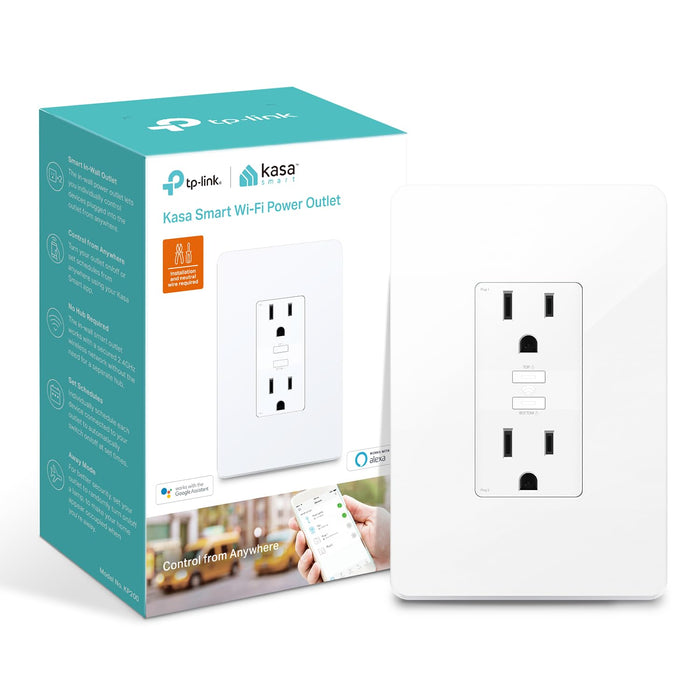 Kasa Smart In-Wall WiFi Outlet by TP-Link (KP200) - Neutral Wire and 2.4GHz Wi-Fi Connection Required, Works with Alexa, Echo and Google Home, No Hub Required, Remote Control, UL Certified White