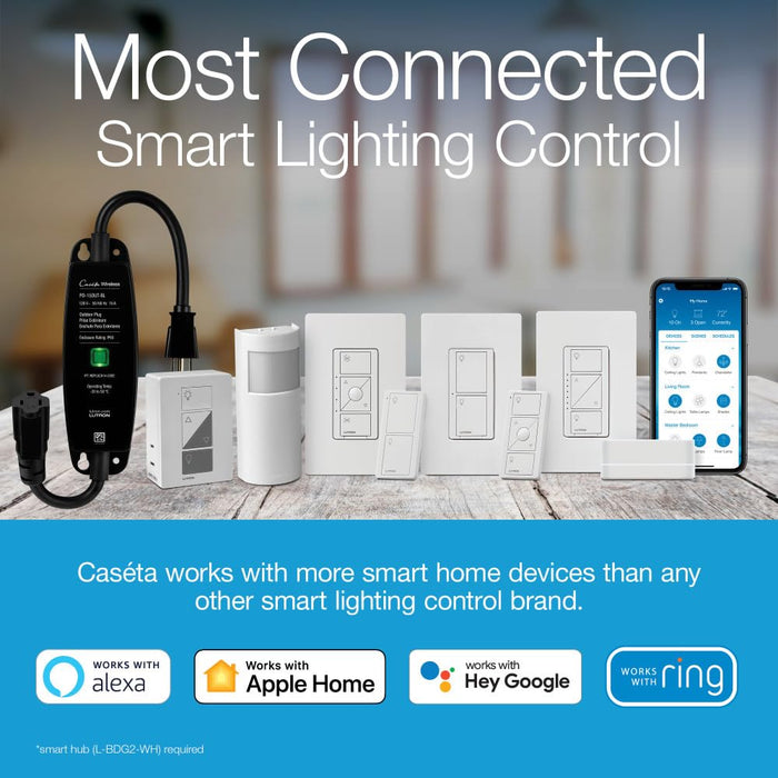 Lutron Caseta Smart Lighting Weatherproof+ Outdoor Smart Plug for Lights and Motors, Works w/ Alexa, Apple Homekit, Google Home (Hub Required), 15A LED Fixtures & 1/2 HP Motors, PD-15OUT-BL, Black