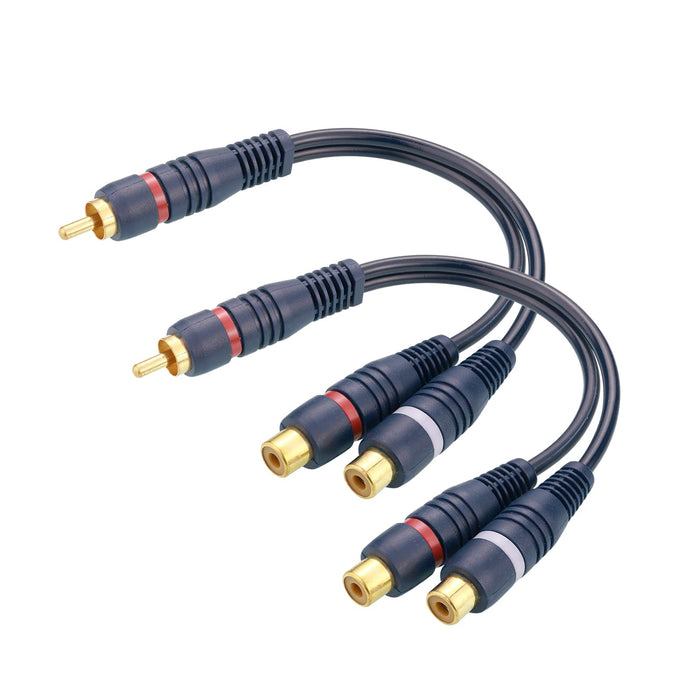 Borsuer RCA Splitter, 2 Pcs RCA 1 Male to 2 Female Audio Cord Speaker Y Adapter Splitter Cable, 8.5 Inches Gold Plated Dual RCA Female Adapter for Subwoofer, Home Theater