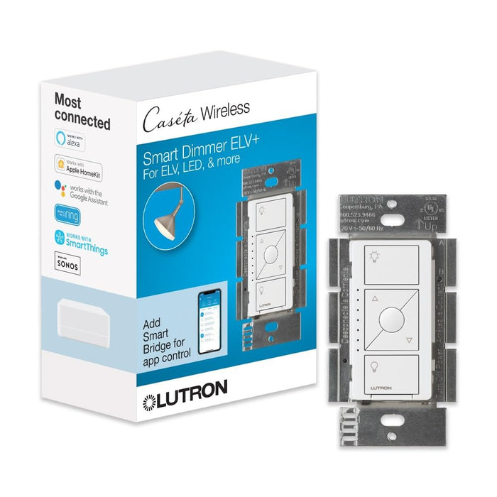 Lutron Caseta Smart Lighting Original Dimmer Switch ELV+ for Light Bulbs, , Works w/ Alexa, Apple Homekit, Google Home (Hub Required), 250W LED Single-Pole/3-Way, Neutral Required, PD-5NE-WH, White