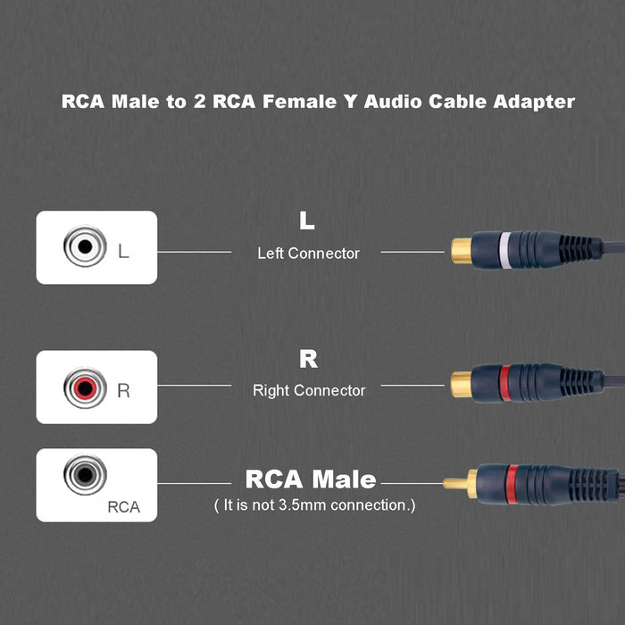 Borsuer RCA Splitter, 2 Pcs RCA 1 Male to 2 Female Audio Cord Speaker Y Adapter Splitter Cable, 8.5 Inches Gold Plated Dual RCA Female Adapter for Subwoofer, Home Theater