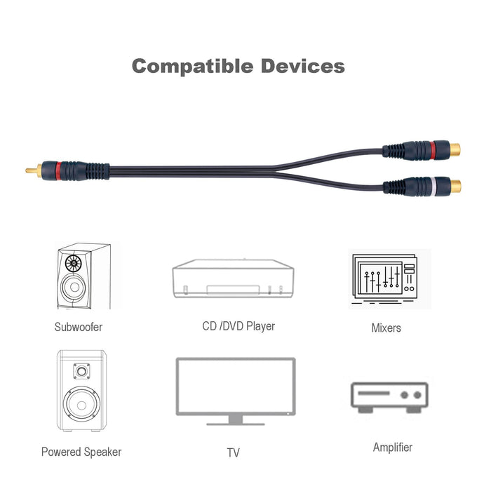 Borsuer RCA Splitter, 2 Pcs RCA 1 Male to 2 Female Audio Cord Speaker Y Adapter Splitter Cable, 8.5 Inches Gold Plated Dual RCA Female Adapter for Subwoofer, Home Theater