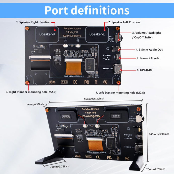 GeeekPi 7 Inch Capacitive Touchscreen for Raspberry Pi, 1024x600 IPS LCD Display with Dual-Speaker, HDMI Portable Monitor for Raspberry Pi 5/Pi 4B/3B+/3B/B+/Zero/400, Win11/10/8/7