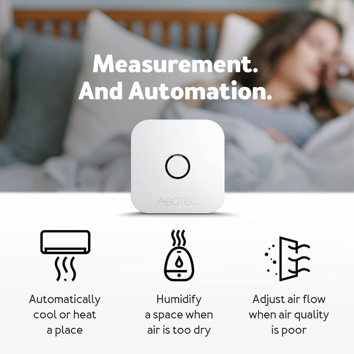 Z-Wave Temperature, Humidity, Dew Point Sensor: Aeotec aërQ, Wireless, Battery Powered, SmartThings Sensor, Z-Wave Plus, Z-Wave hub Required