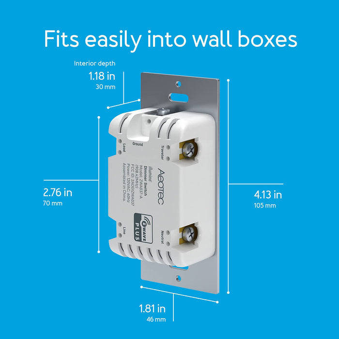 Zwave Light dimmer Switch: Aeotec Wall Dimmer Switch, 3 Way, Repeater, On Off Dim, SmartThings Switch, Z-Wave Plus, Gen7, illumino, ZWave hub Required