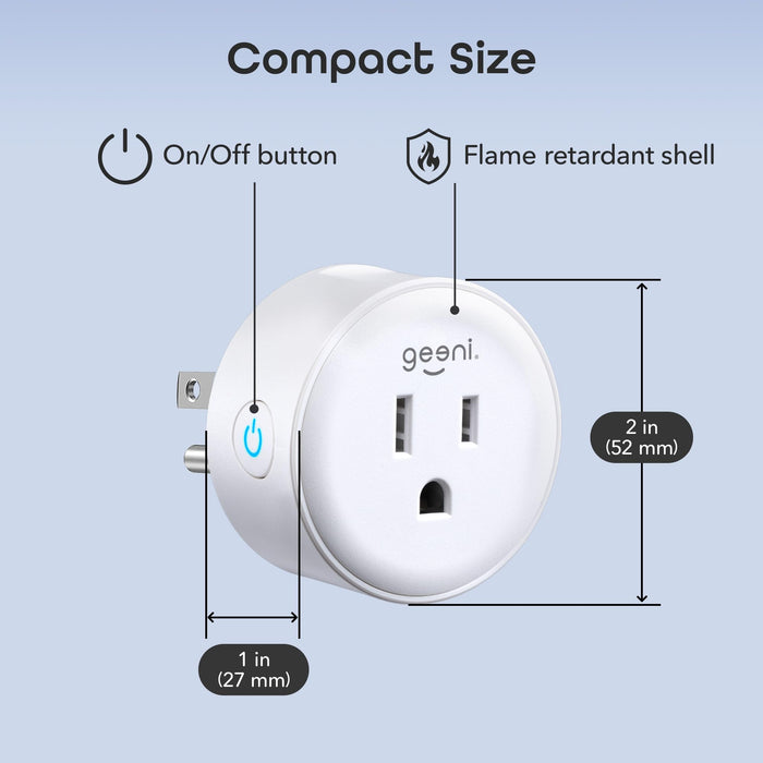 Geeni Dot Smart Wi-Fi Outlet – 2 Pack, Compact Design, Control Appliances with Alexa, Google Assistant, and The Geeni App, Energy Monitoring, Voice Control, 2.4GHz, White