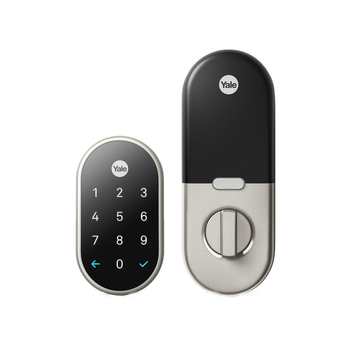 Google Nest x Yale Lock - Tamper-Proof Smart Lock for Keyless Entry - Keypad Deadbolt Lock for Front Door - Works with Nest Secure Alarm System - Satin Nickel