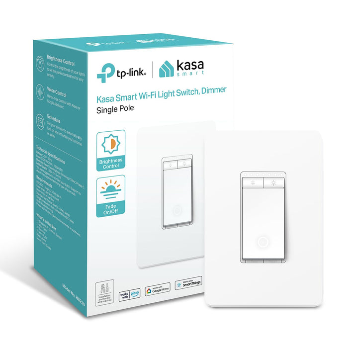 Kasa Smart Single Pole Dimmer Switch by TP-Link (HS220) -Dimmer Light Switch for LED Lights, Works with Alexa and Google Home, 1-Pack , White ( Packaging May Vary )