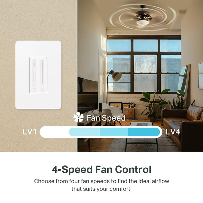 Kasa Smart Ceiling Fan Control & Dimmer Switch (KS240) - Adjustable 4-Speed Fan & Brightness Control, Works w/Apple HomeKit, Alexa & Google Home, Single Pole, 2.4G Wi-Fi Only, Neutral Wire Required