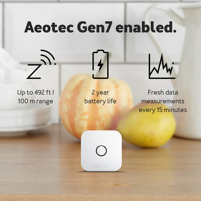 Z-Wave Temperature, Humidity, Dew Point Sensor: Aeotec aërQ, Wireless, Battery Powered, SmartThings Sensor, Z-Wave Plus, Z-Wave hub Required