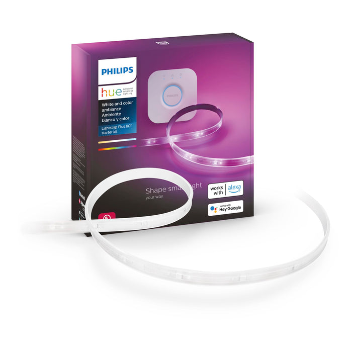 Philips Hue White & Color Ambiance Lightstrip Plus V4 starter kit, 2m, LED strip lights, Colour Changing, Bluetooth & Zigbee compatible, voice activated with Alexa, Music Sync