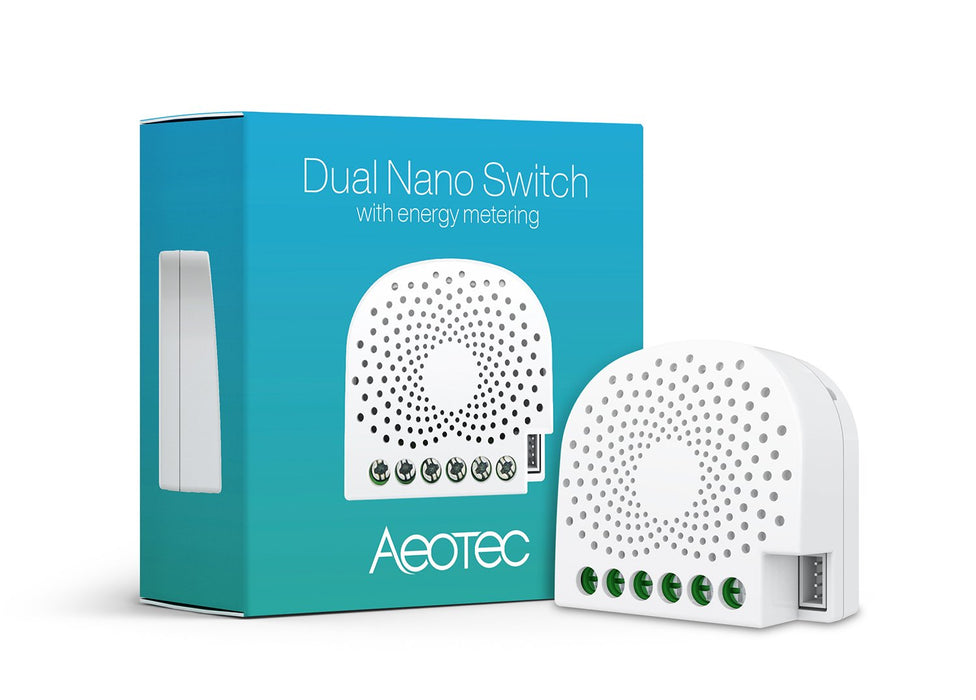 Aeotec Dual Nano Switch on / off controller with power metering, 2 switches, Z-Wave Plus, In-wall, Compatible with Alexa