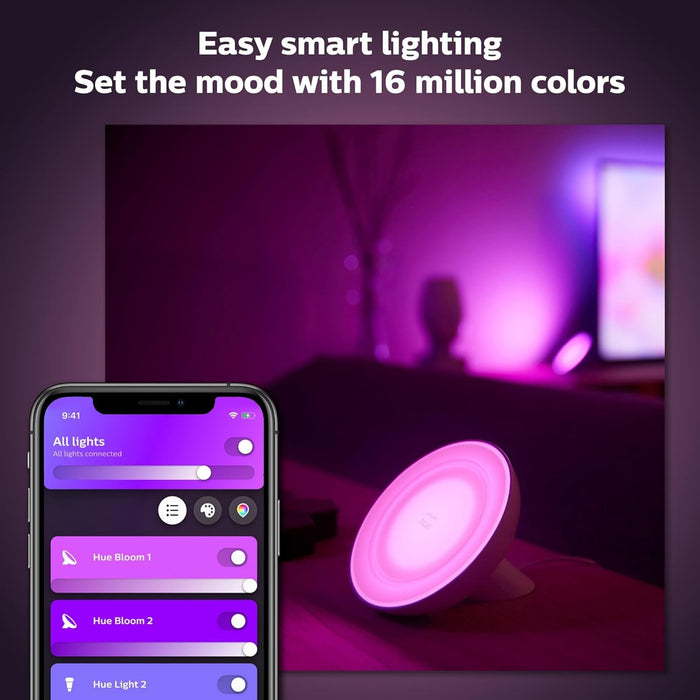 Philips Hue Bloom Smart Table Lamp, White - White and Color Ambiance LED Color-Changing Light - 1 Pack - Control with Hue App - Compatible with Alexa, Google Assistant, and Apple Homekit