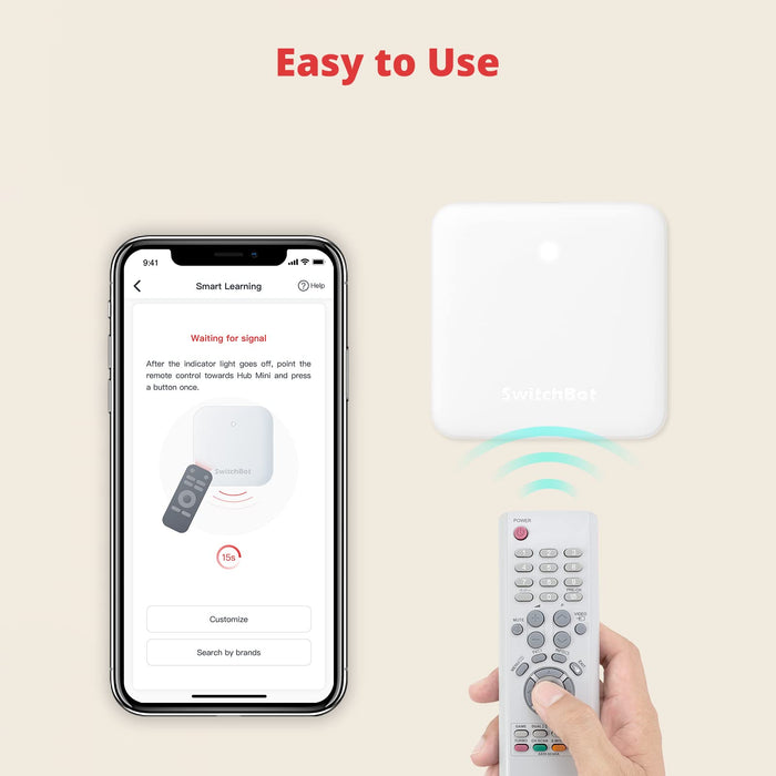 SwitchBot Hub Mini Smart Remote - IR Blaster, Link SwitchBot to Wi-Fi (Support 2.4GHz), Control TV, Air Conditioner, Compatible with Alexa, Google Home, IFTTT, Required a 5V1A or 5V2A USB Adapter