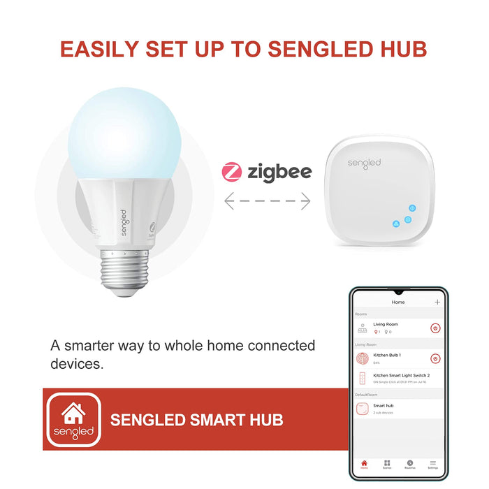 Sengled Zigbee Smart Light Bulbs, Smart Hub Required, Works with SmartThings and Echo with built-in Hub, Voice Control with Alexa and Google Home, Daylight 60W Equivalent A19 Alexa Light Bulb, 4 Pack