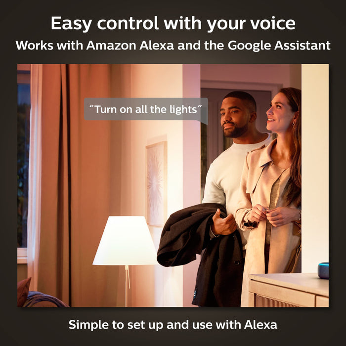 Philips Hue White 10.5W Equivalent 75W A19 Base E26 LED Smart Bulb, Dimmable, Bluetooth & Zigbee Compatible, Voice Activated with Alexa & Google Assistant, 4-Pack