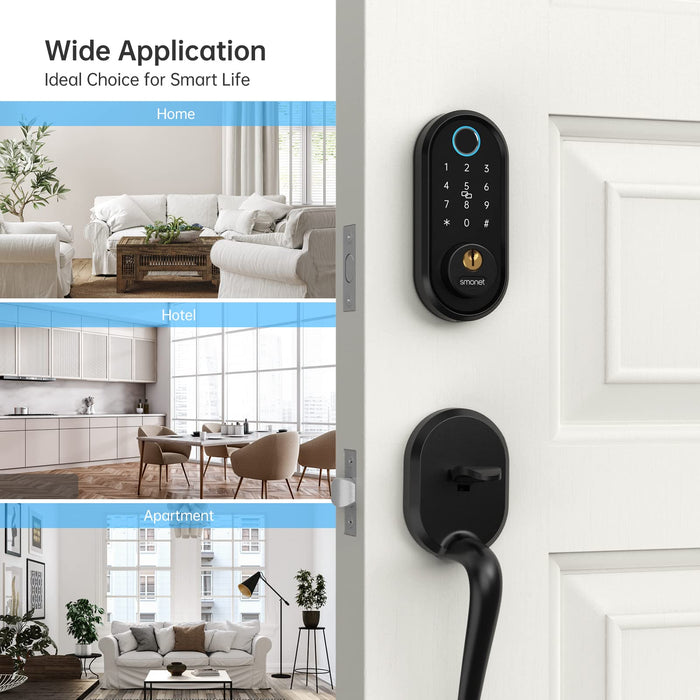 Smart Lock, Keyless Entry Door Lock for Front Door, SMONET Electronic Bluetooth Deadbolt with Biometric Fingerprint, Keys, Fobs, Auto Lock, Smart Phone Control for Home,Apartment