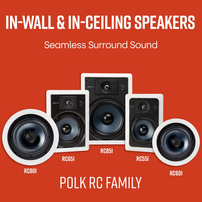 Polk Audio RC60i 2-Way Premium in-Ceiling 6.5" Round Speakers, Set of 2 Perfect for Damp and Humid Indoor/Outdoor Placement - Bath, Kitchen, Covered Porches (White, Paintable Grille)