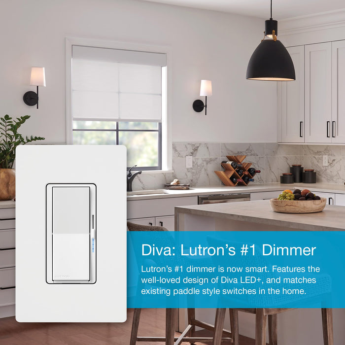 Lutron Diva Smart Dimmer Switch Starter Kit for Caséta Smart Lighting, with Smart Hub, Pico Remote, and Pedestal | DVRF-BDG-1DP-A