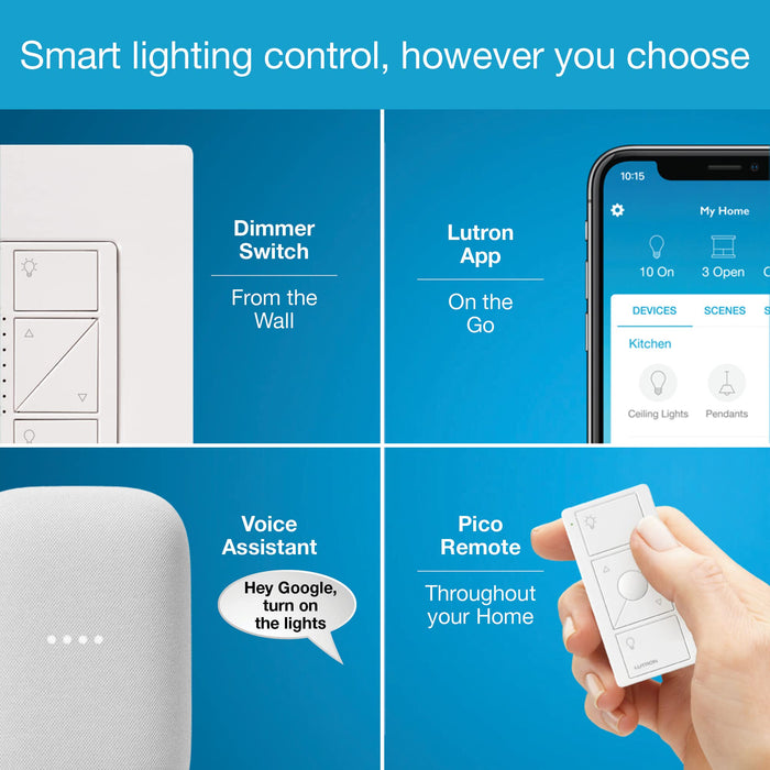 Lutron Diva Smart Dimmer Switch Starter Kit for Caséta Smart Lighting, with Smart Hub, Pico Remote, and Pedestal | DVRF-BDG-1DP-A